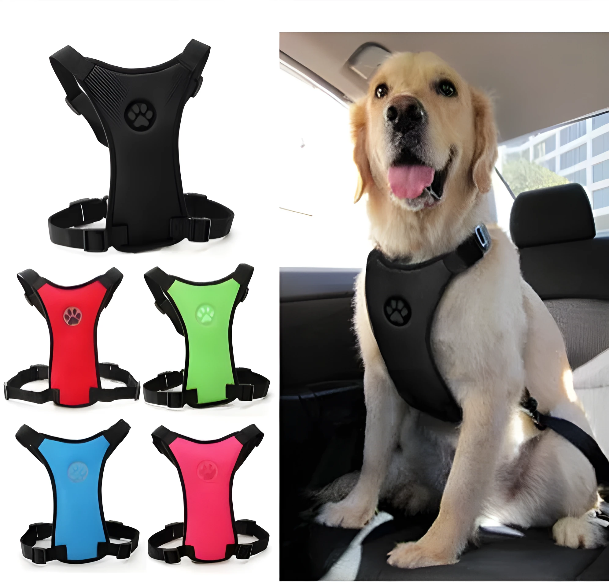 Breathable mesh dog harness in dark blue with adjustable chest strap and silver buckle for car safety