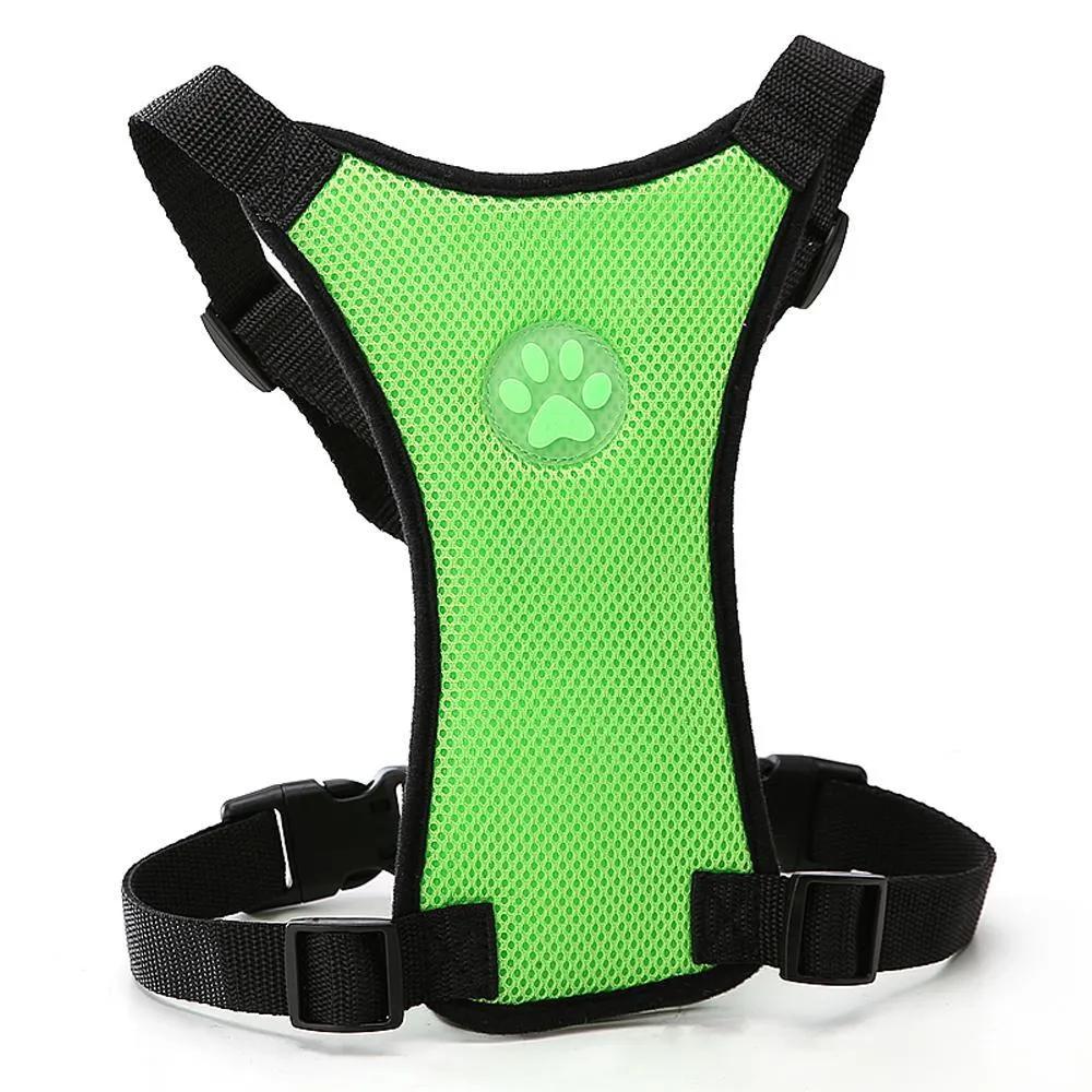 Breathable mesh dog harness in dark blue with adjustable chest strap and silver buckle for car safety