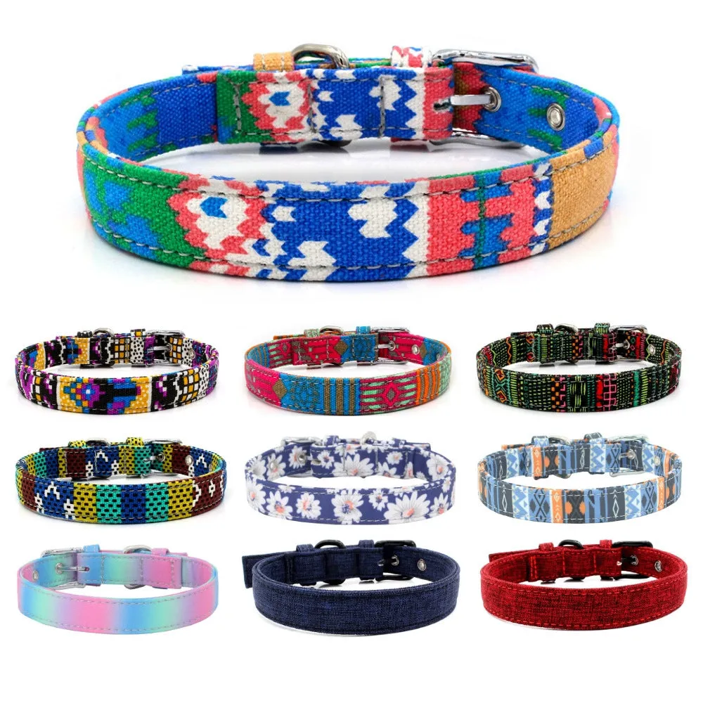 Double-layer canvas dog collar with reflective stripe in red colour on white background
