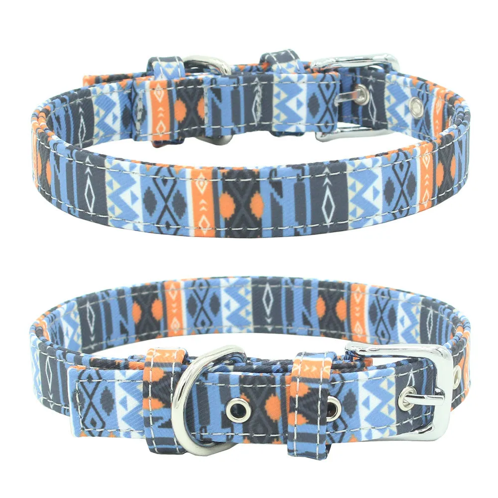 Double-layer canvas dog collar with reflective stripe in red colour on white background
