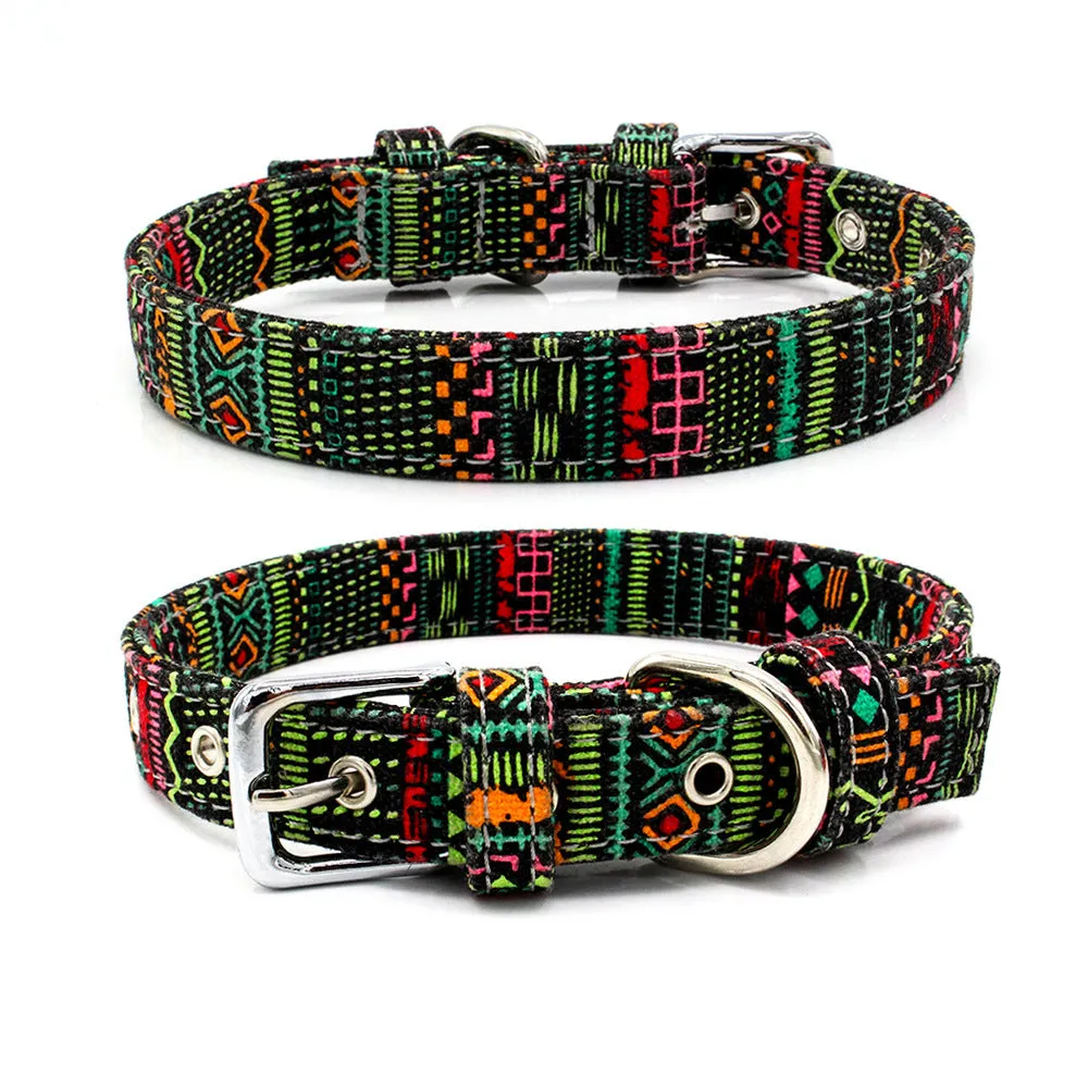 Double-layer canvas dog collar with reflective stripe in red colour on white background