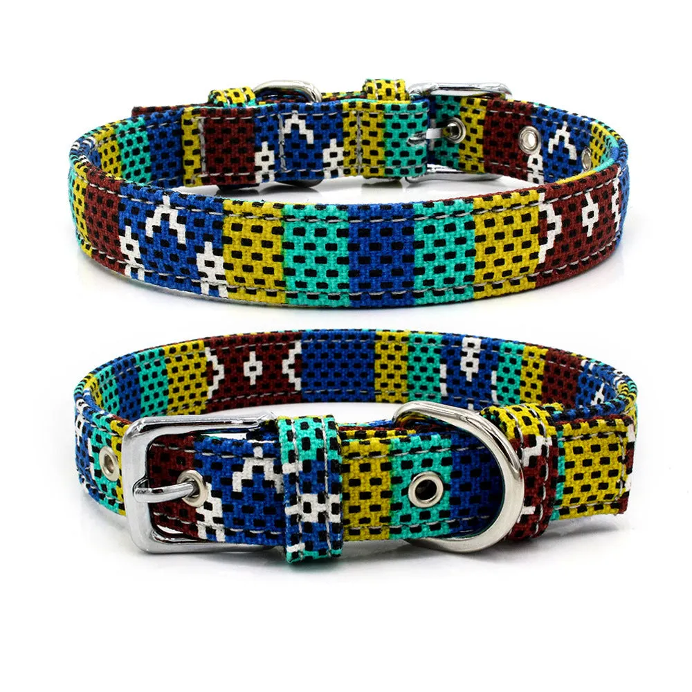 Double-layer canvas dog collar with reflective stripe in red colour on white background
