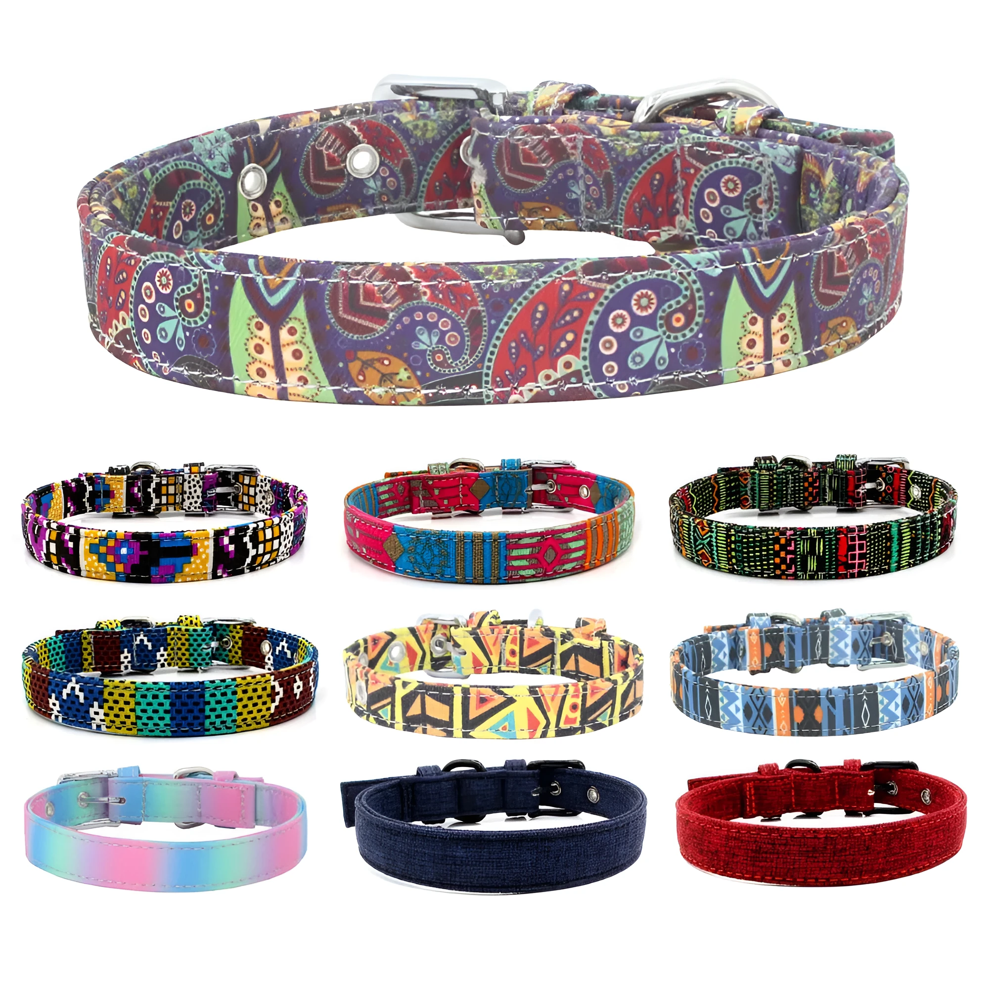 Double-layer canvas dog collar with reflective stripe in red colour on white background