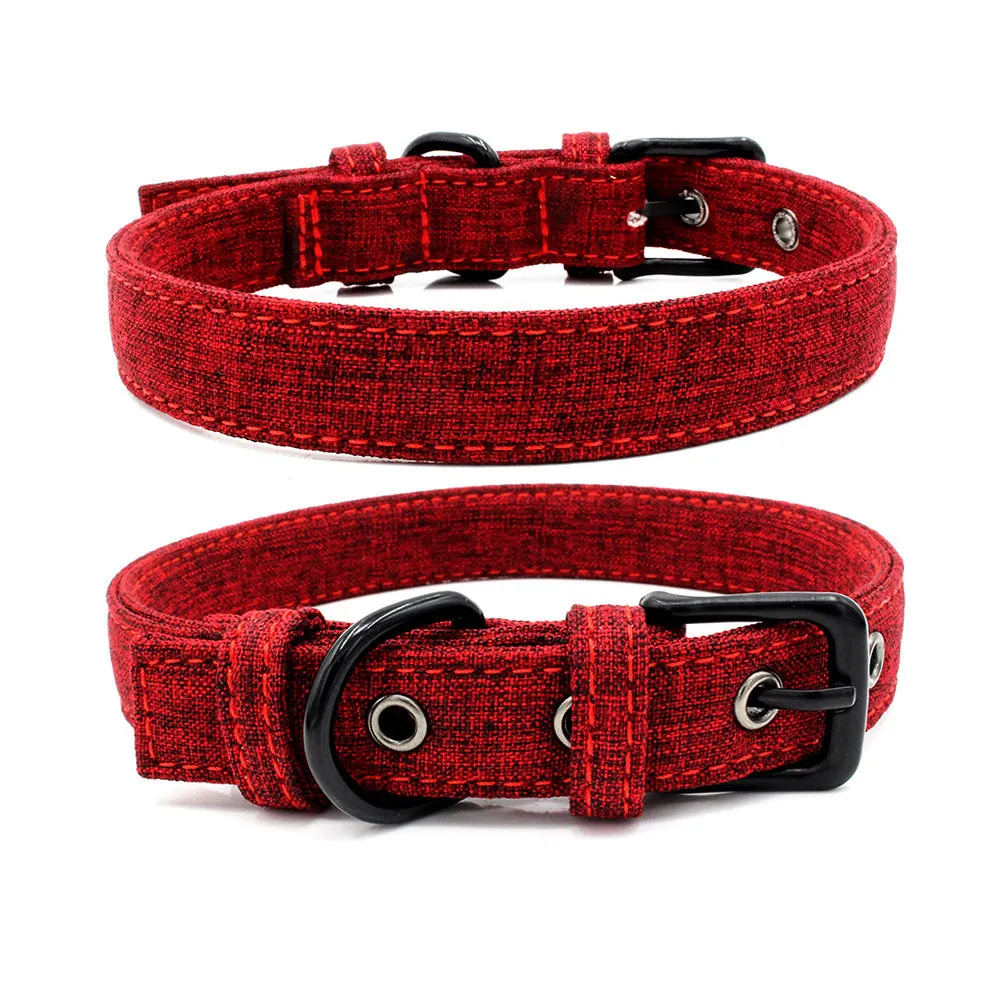 Double-layer canvas dog collar with reflective stripe in red colour on white background