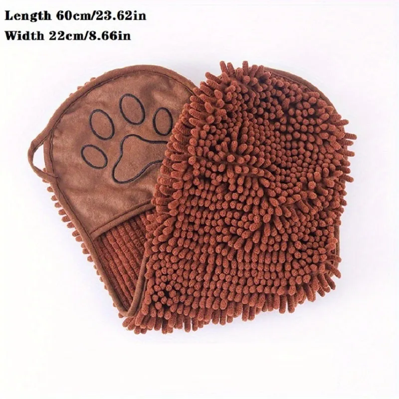 Absorbent microfiber dog towel with hand pockets in blue, purple, grey, rose, and brown, for medium large dogs