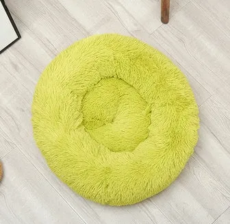 Long hair faux fur pet nest bed in pink, round shape, suitable for dogs and cats