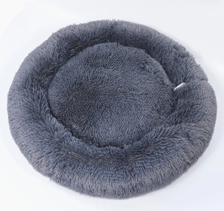 Long hair faux fur pet nest bed in pink, round shape, suitable for dogs and cats