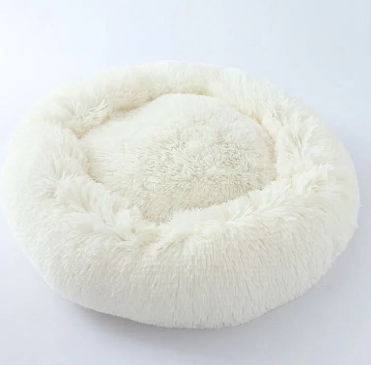 Long hair faux fur pet nest bed in pink, round shape, suitable for dogs and cats