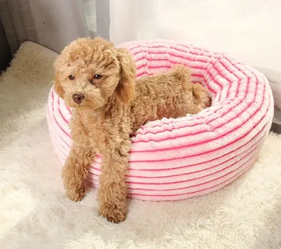 Long hair faux fur pet nest bed in pink, round shape, suitable for dogs and cats