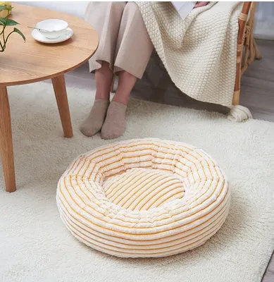 Long hair faux fur pet nest bed in pink, round shape, suitable for dogs and cats