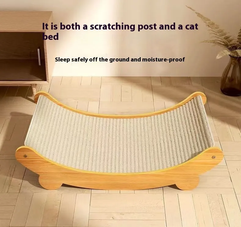 A pastoral-style cat scratch board with a woven sisal blanket scratching surface, shown in small and large size options.