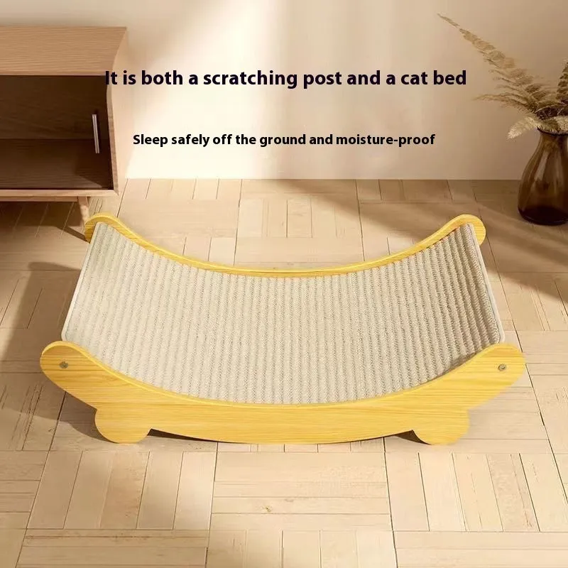 A pastoral-style cat scratch board with a woven sisal blanket scratching surface, shown in small and large size options.