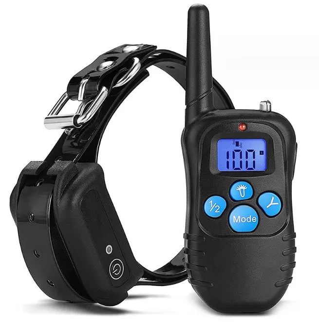 998DBB remote dog training collar with blue LCD screen and waterproof TPU receiver for two dogs