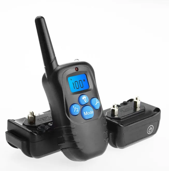 998DBB remote dog training collar with blue LCD screen and waterproof TPU receiver for two dogs