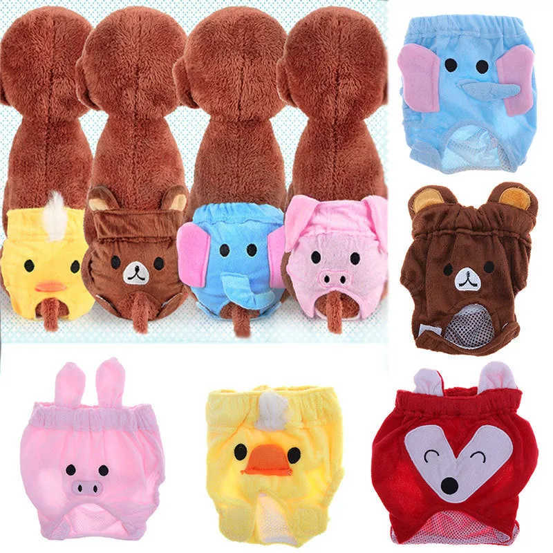 Reusable dog diaper belly band with cotton flannel and mesh, cartoon bear print, available in blue, for small dogs