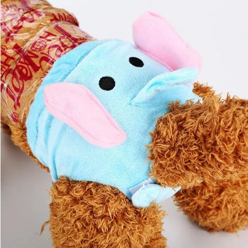 Reusable dog diaper belly band with cotton flannel and mesh, cartoon bear print, available in blue, for small dogs