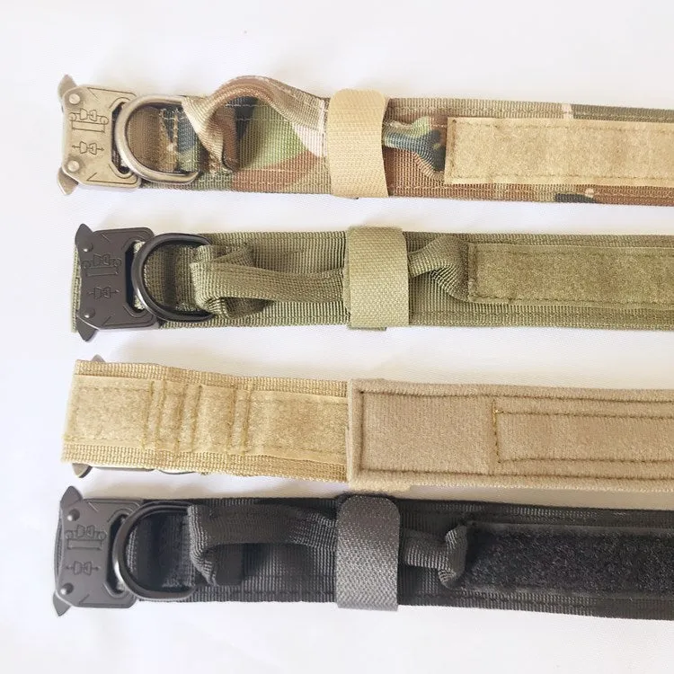 Nylon dog collar in khaki for large medium dogs with metal buckle and D-ring