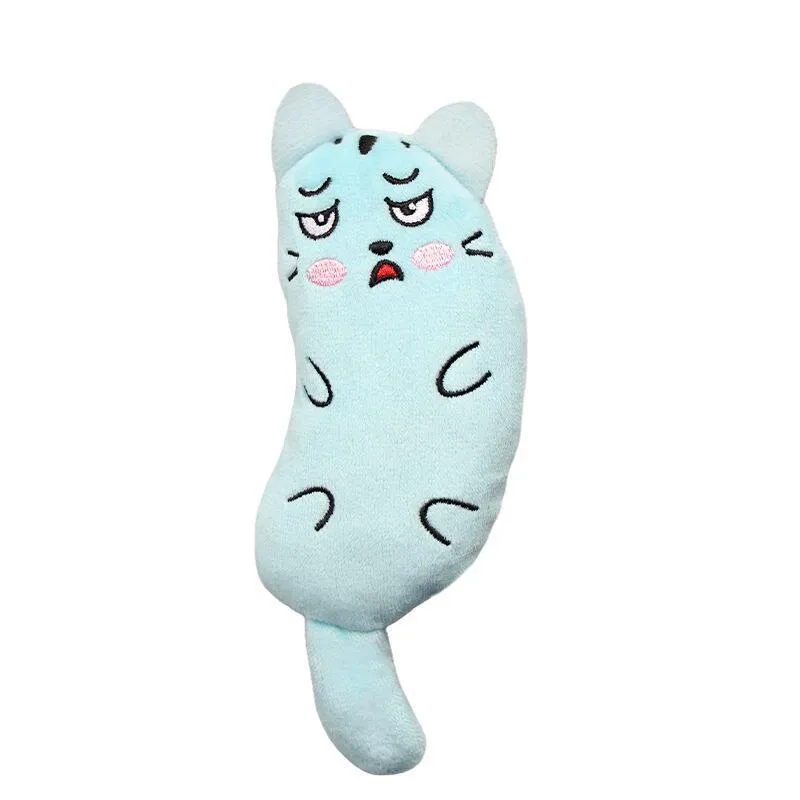Plush embroidered mint cat chew toy in six colours orange pink gray light blue green khaki size 5.5x16cm