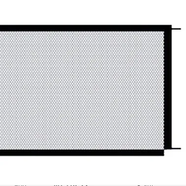Black foldable cloth pet fence for dogs, placed indoors near doorway