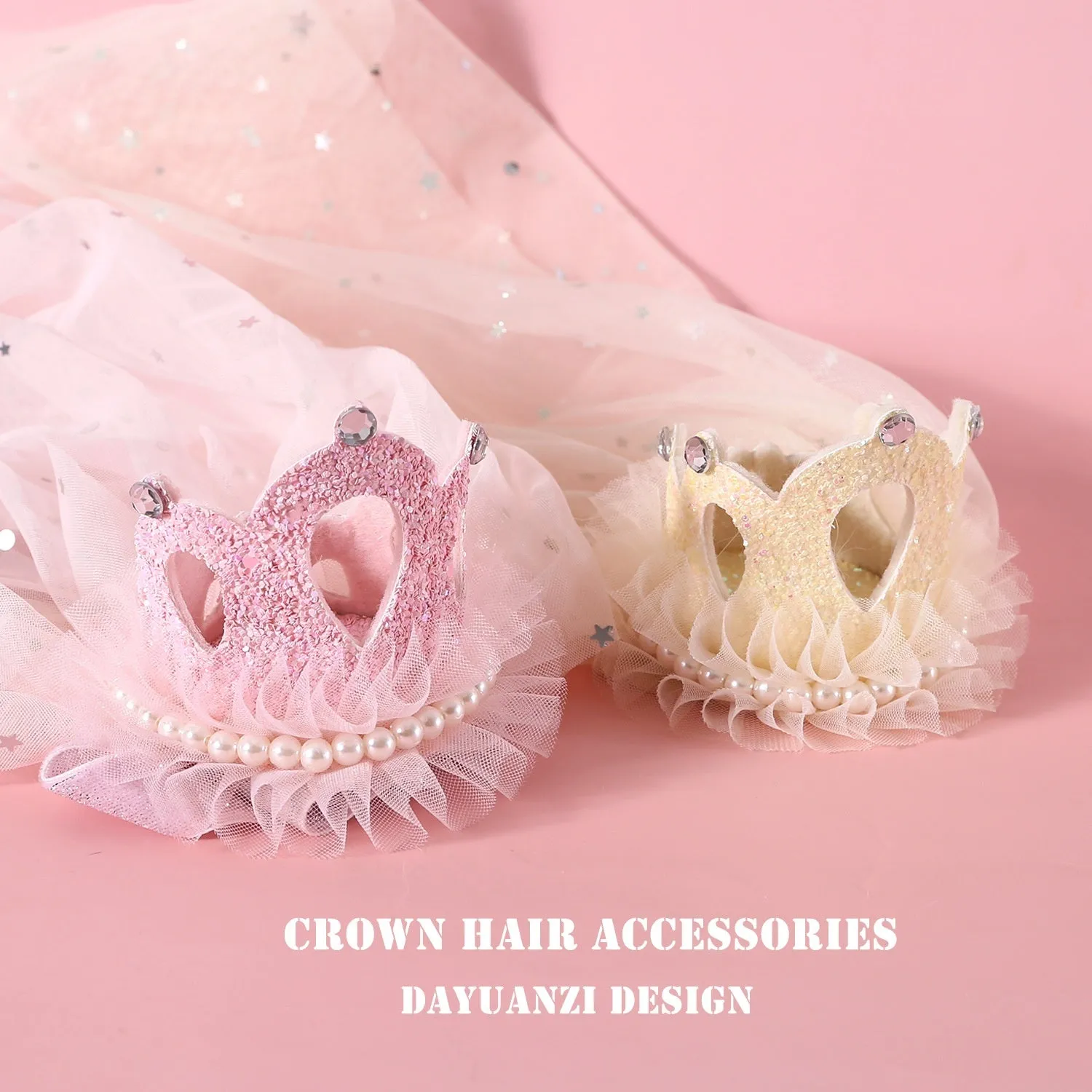 Pet cat wearing princess crown headdress with veil for wedding or birthday costume