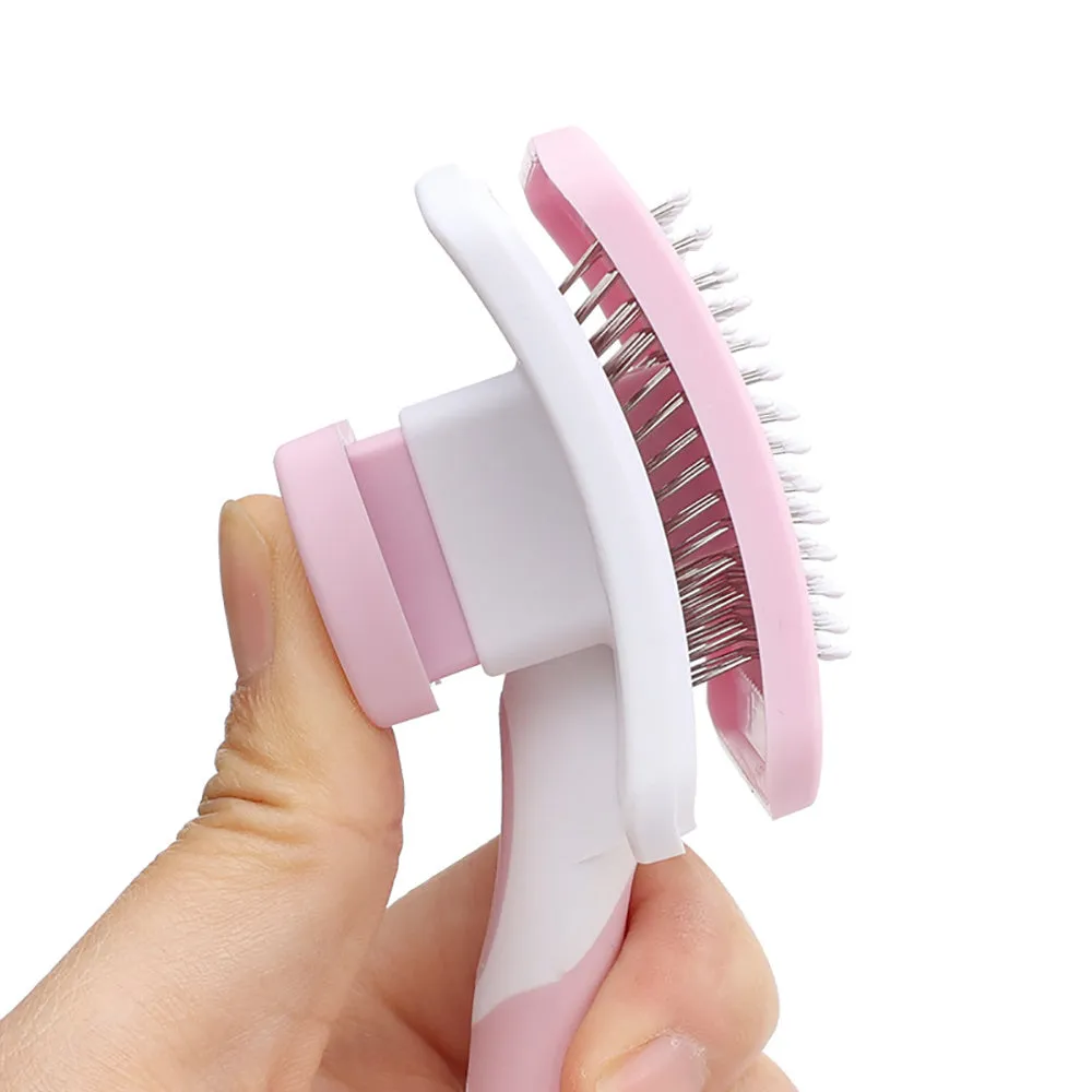 Self cleaning slicker brush for dogs cats with one click button in green orange pink