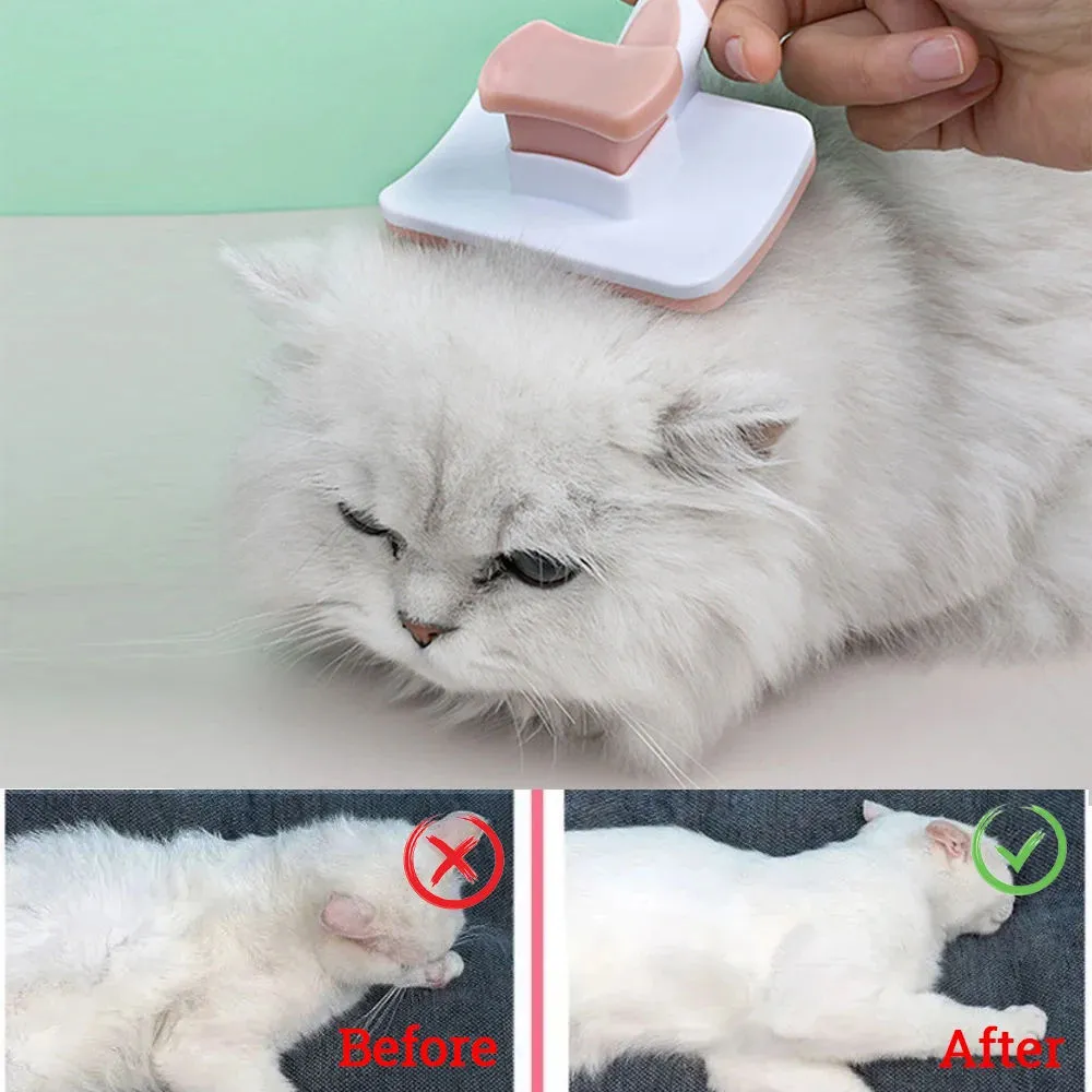 Self cleaning slicker brush for dogs cats with one click button in green orange pink