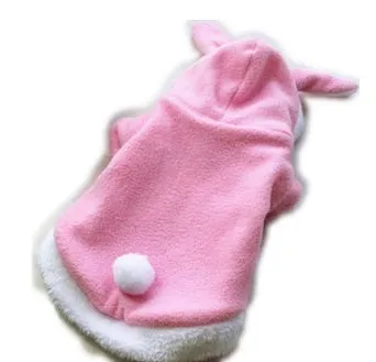 Pink fleece pet cat hoodie jacket with rabbit ear hood for small dogs and cats