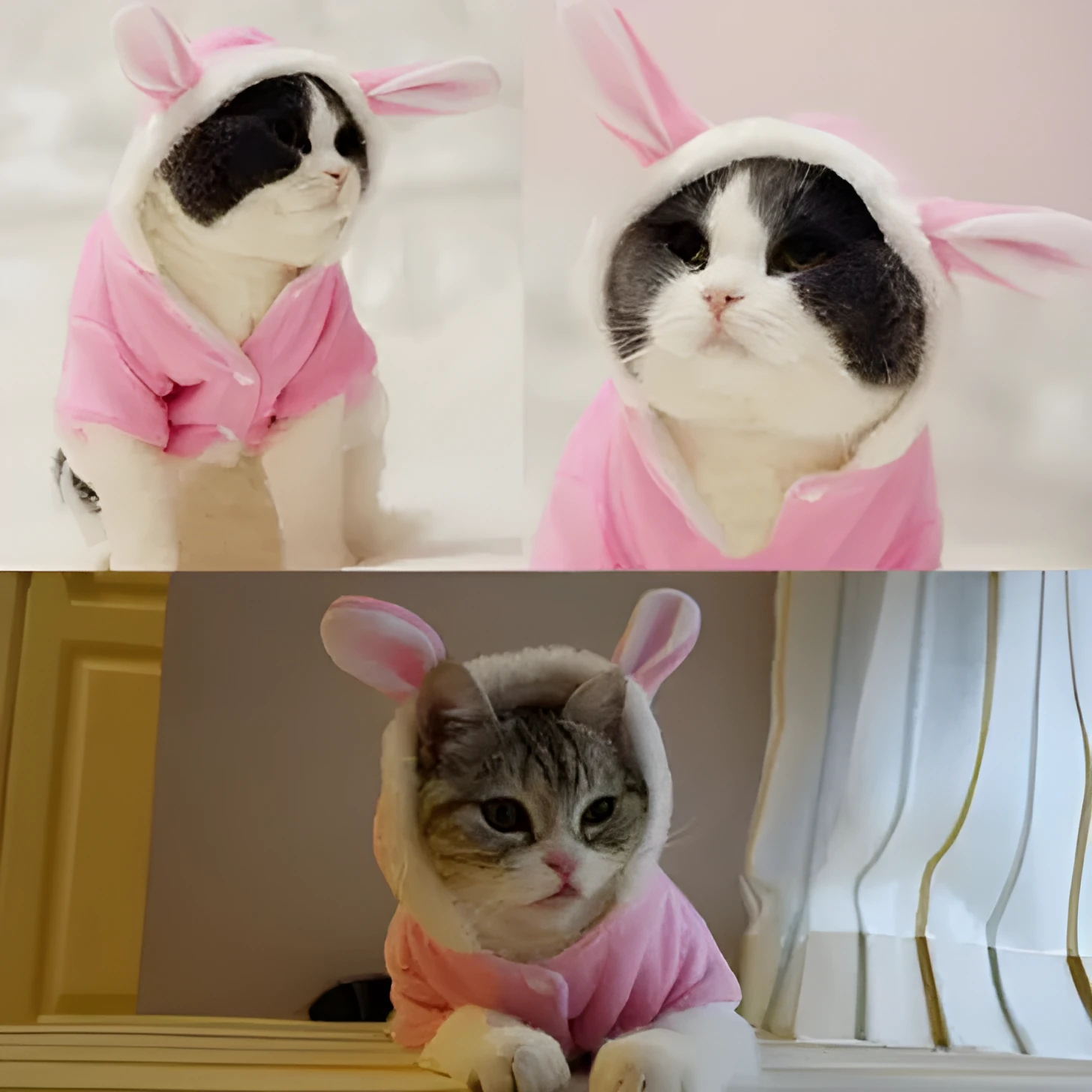 Pink fleece pet cat hoodie jacket with rabbit ear hood for small dogs and cats