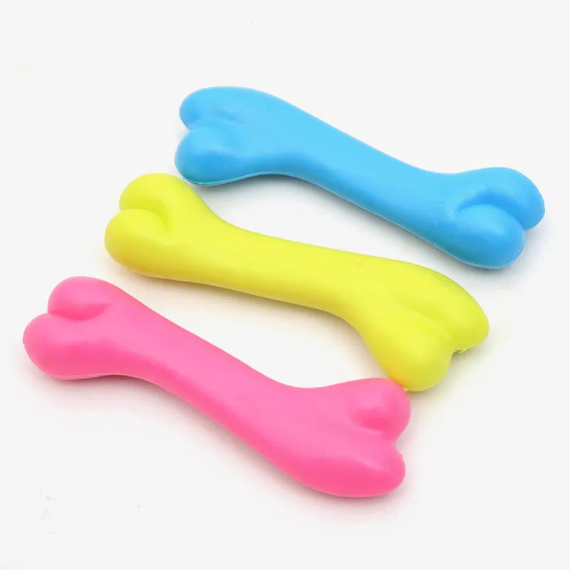 TPR rubber dog bone chew toy in yellow, lightweight 20g, for puppy teething