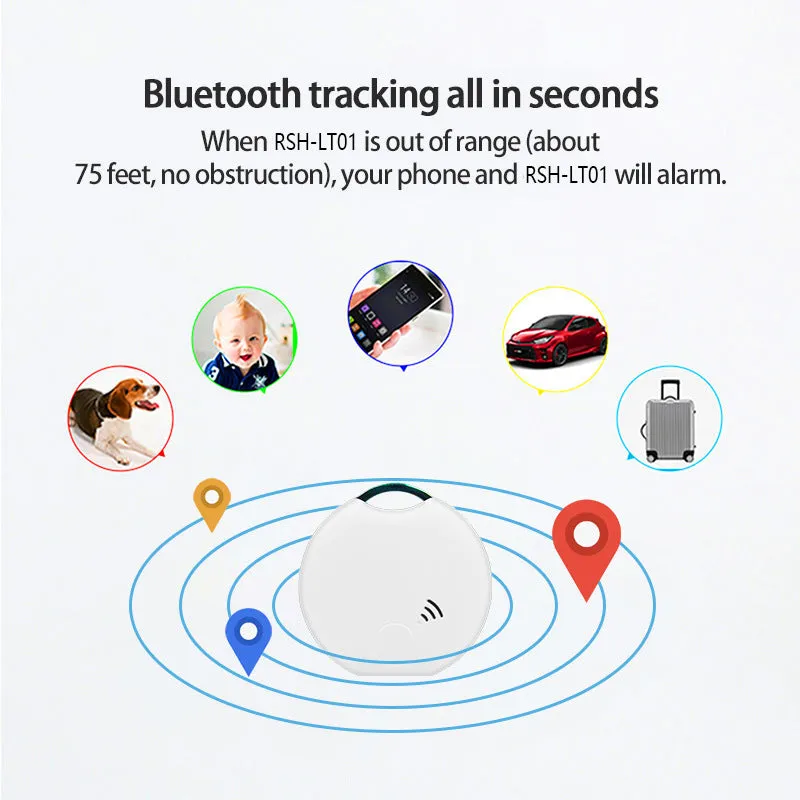 White plastic Bluetooth pet tracker with collar attachment, 40x40x10mm, for dogs and cats