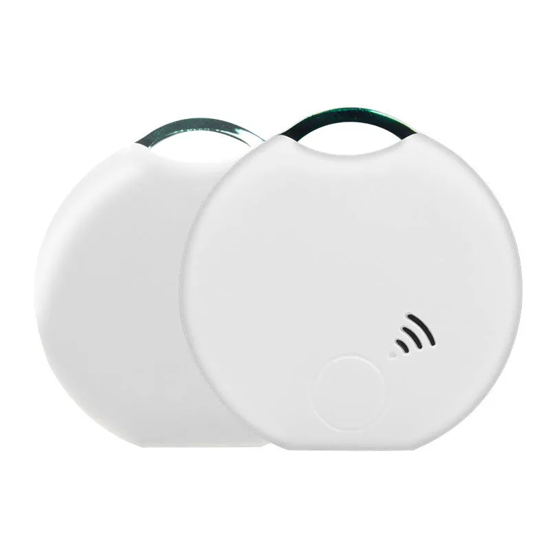White plastic Bluetooth pet tracker with collar attachment, 40x40x10mm, for dogs and cats