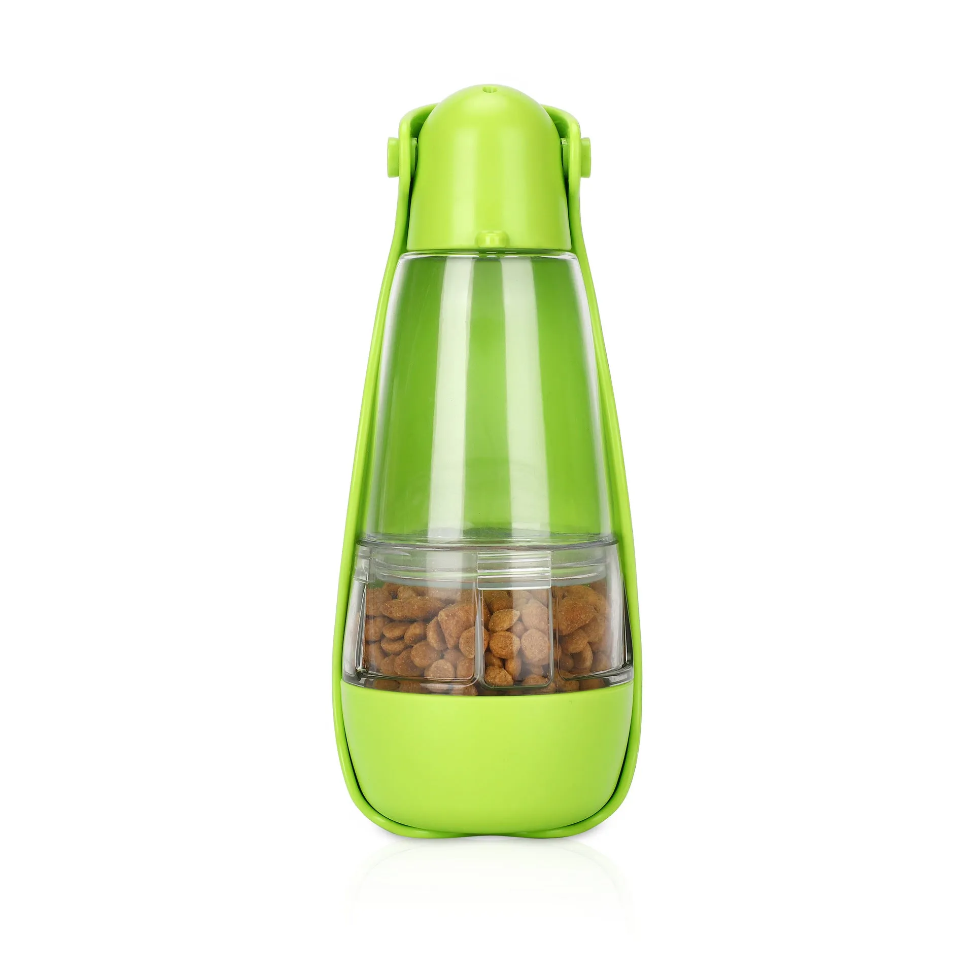 Portable pet food and water bottle in ABS+PET, 83x83x203mm, with eight colour options including Macaron Powder, Avocado Green, Tiffany Blue