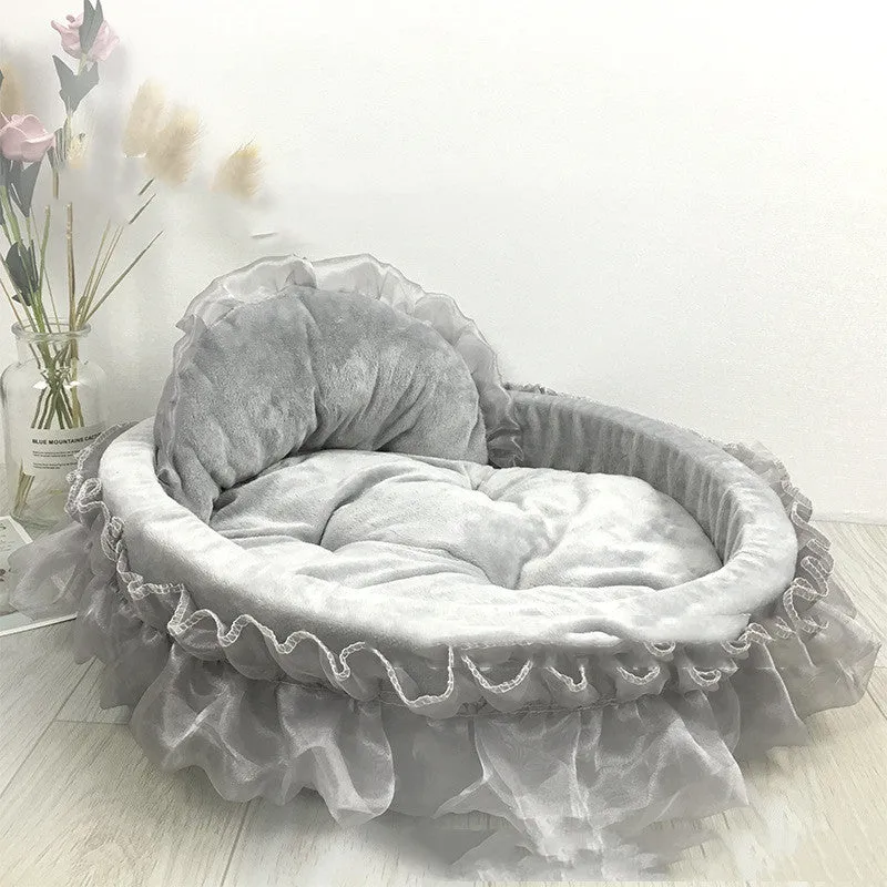 Soft cloth pet bed in pink with raised rim for small dogs and cats, size S 40x45x12 cm