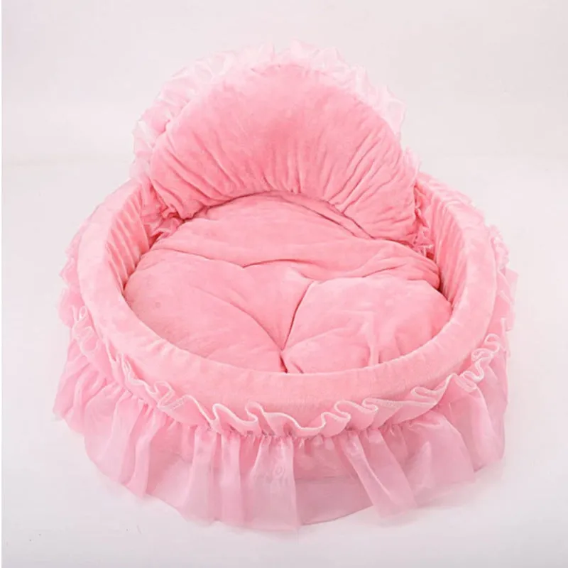 Soft cloth pet bed in pink with raised rim for small dogs and cats, size S 40x45x12 cm