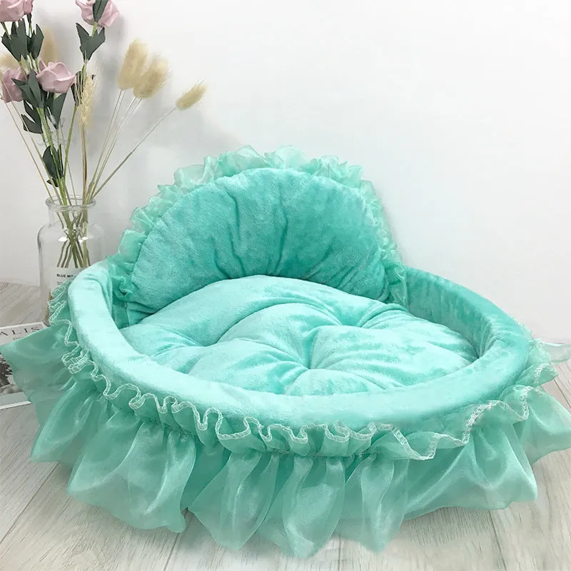 Soft cloth pet bed in pink with raised rim for small dogs and cats, size S 40x45x12 cm