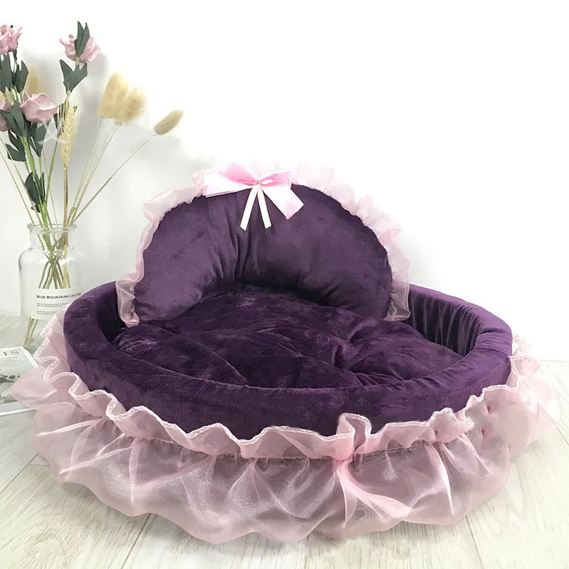 Soft cloth pet bed in pink with raised rim for small dogs and cats, size S 40x45x12 cm