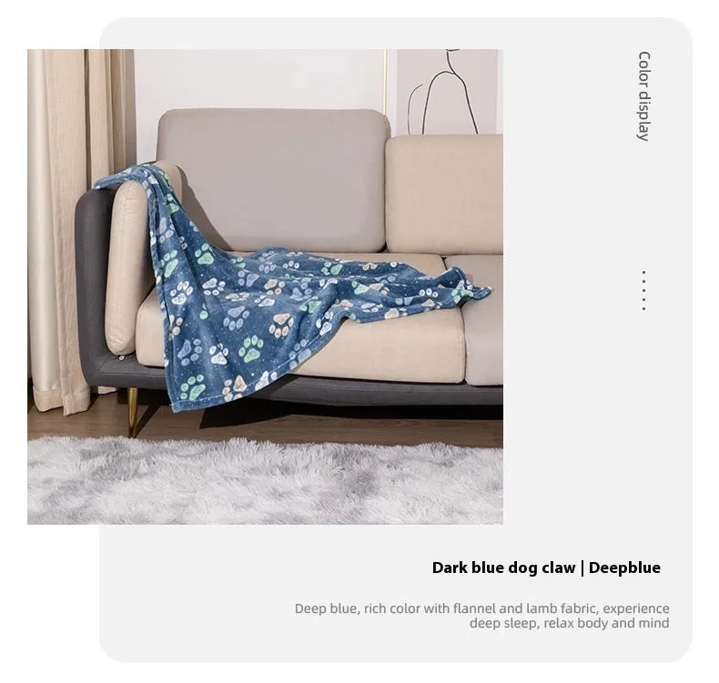 Cartoon anime pattern pet blanket with double-sided flannel construction in blue dog or dog's paw designs
