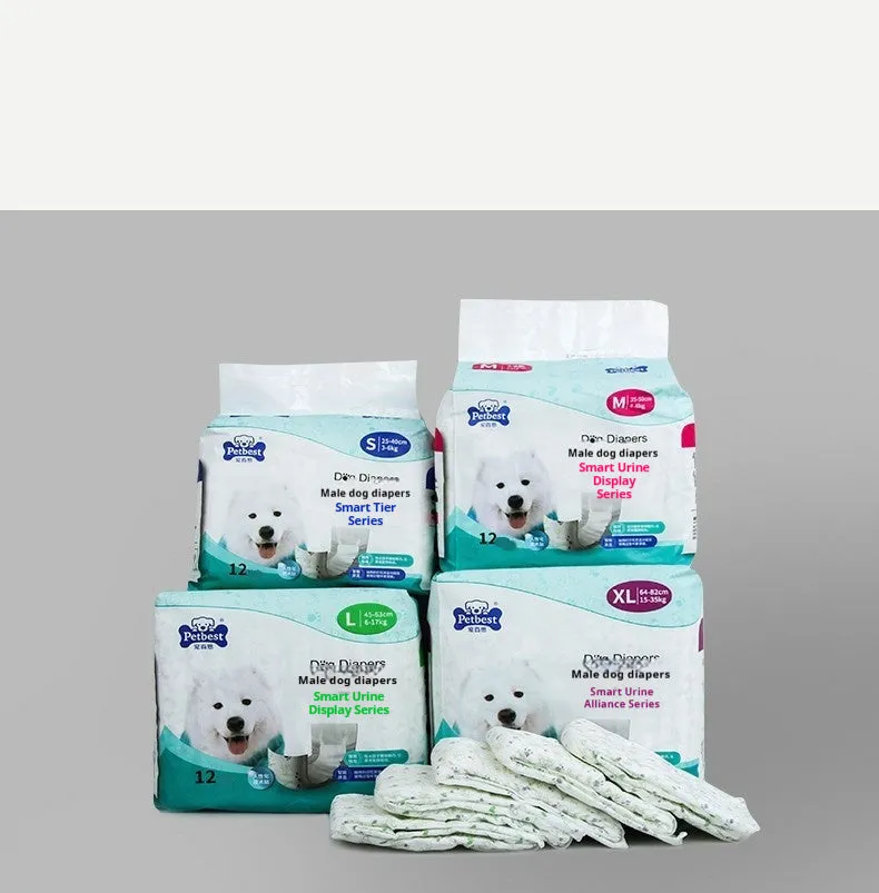 Petbest male dog diaper white disposable urine display incontinence product on plain background