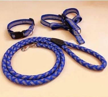 Adjustable nylon pet dog leash harness set with 120cm rope, black, for small to medium dogs