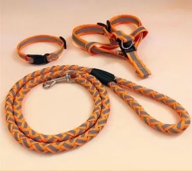 Adjustable nylon pet dog leash harness set with 120cm rope, black, for small to medium dogs