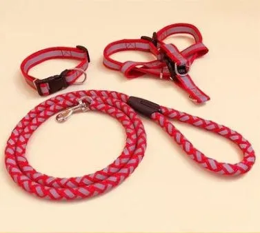 Adjustable nylon pet dog leash harness set with 120cm rope, black, for small to medium dogs