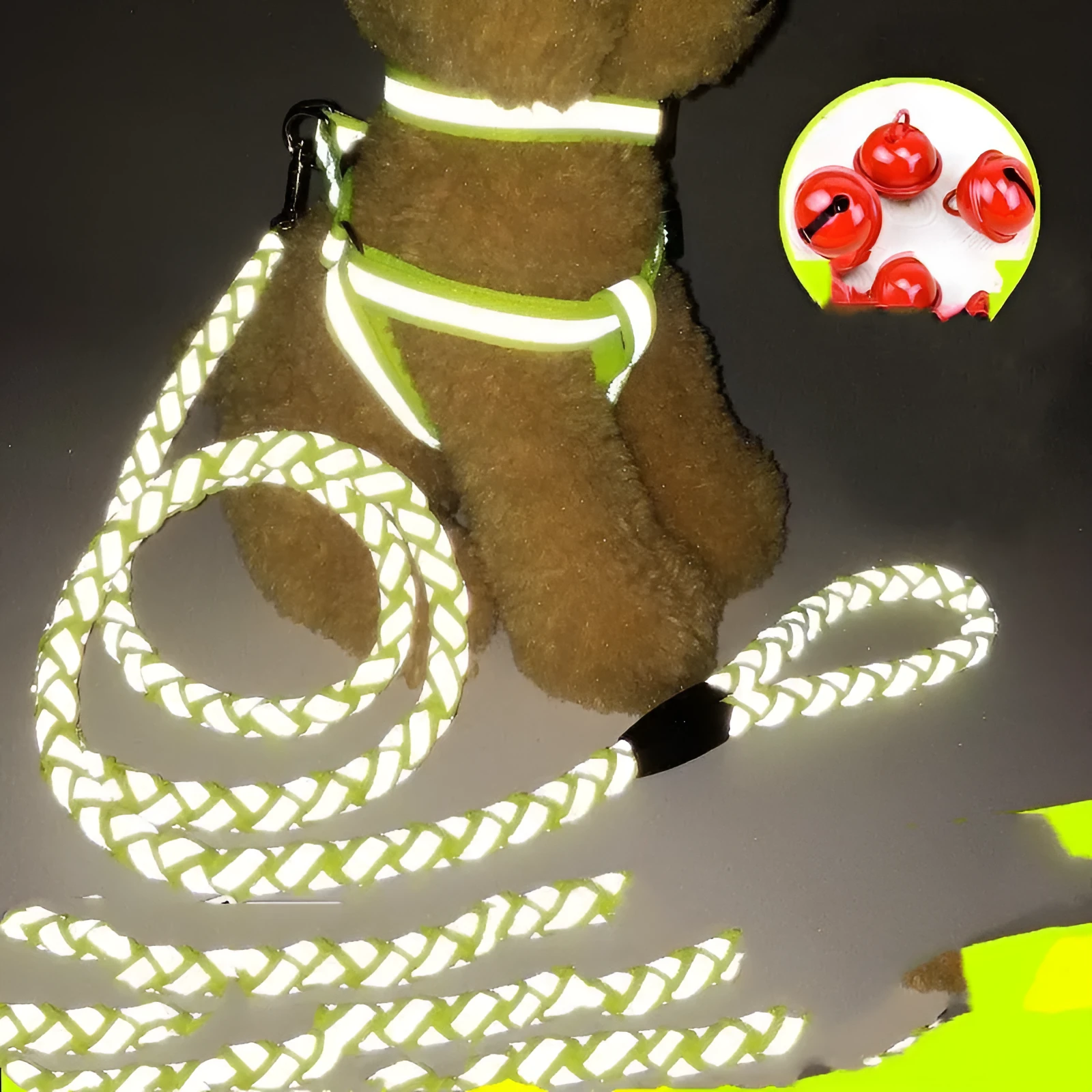 Adjustable nylon pet dog leash harness set with 120cm rope, black, for small to medium dogs