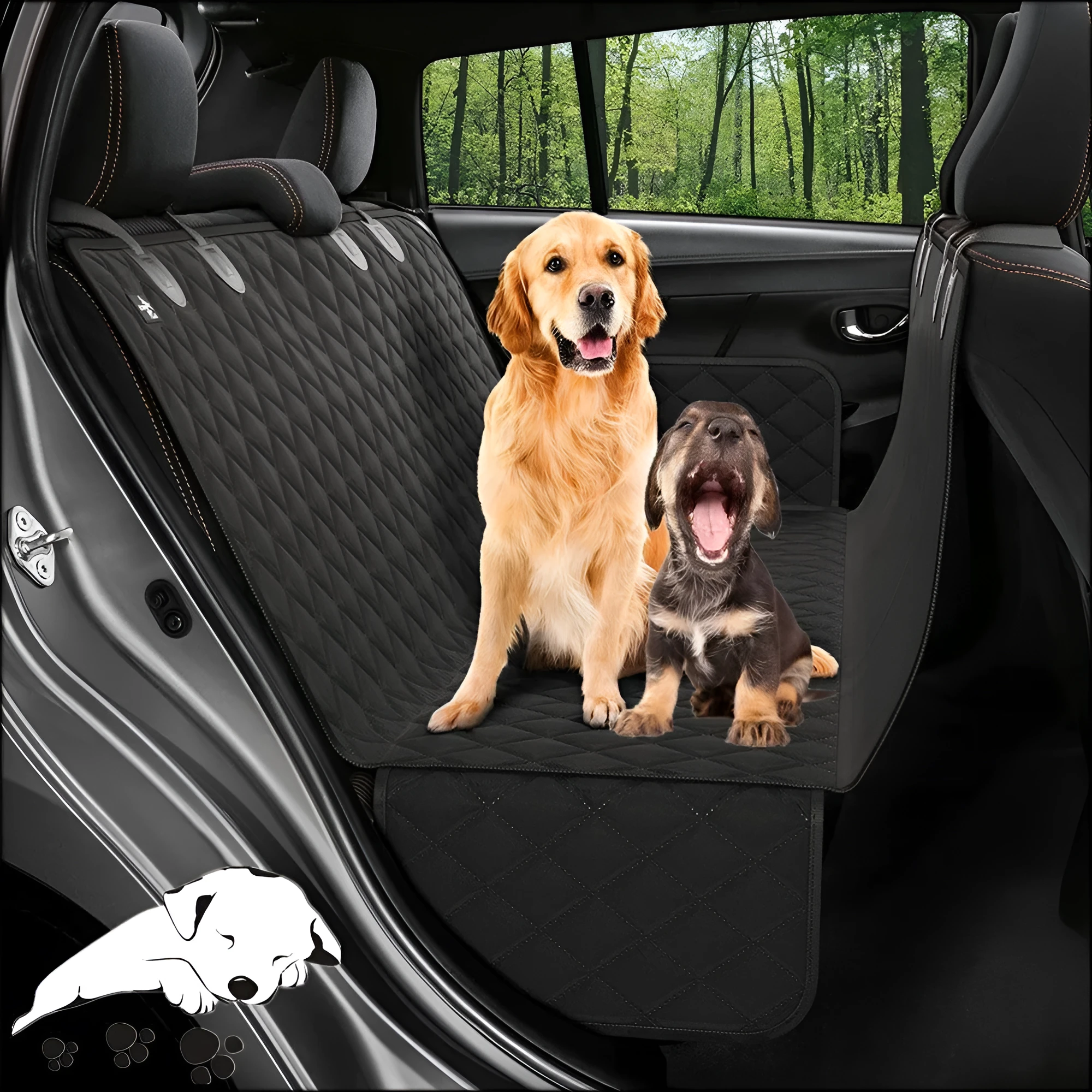 Waterproof car pet kennel rear seat cushion for dogs, 54 by 58 inches, cloth material, in black colour