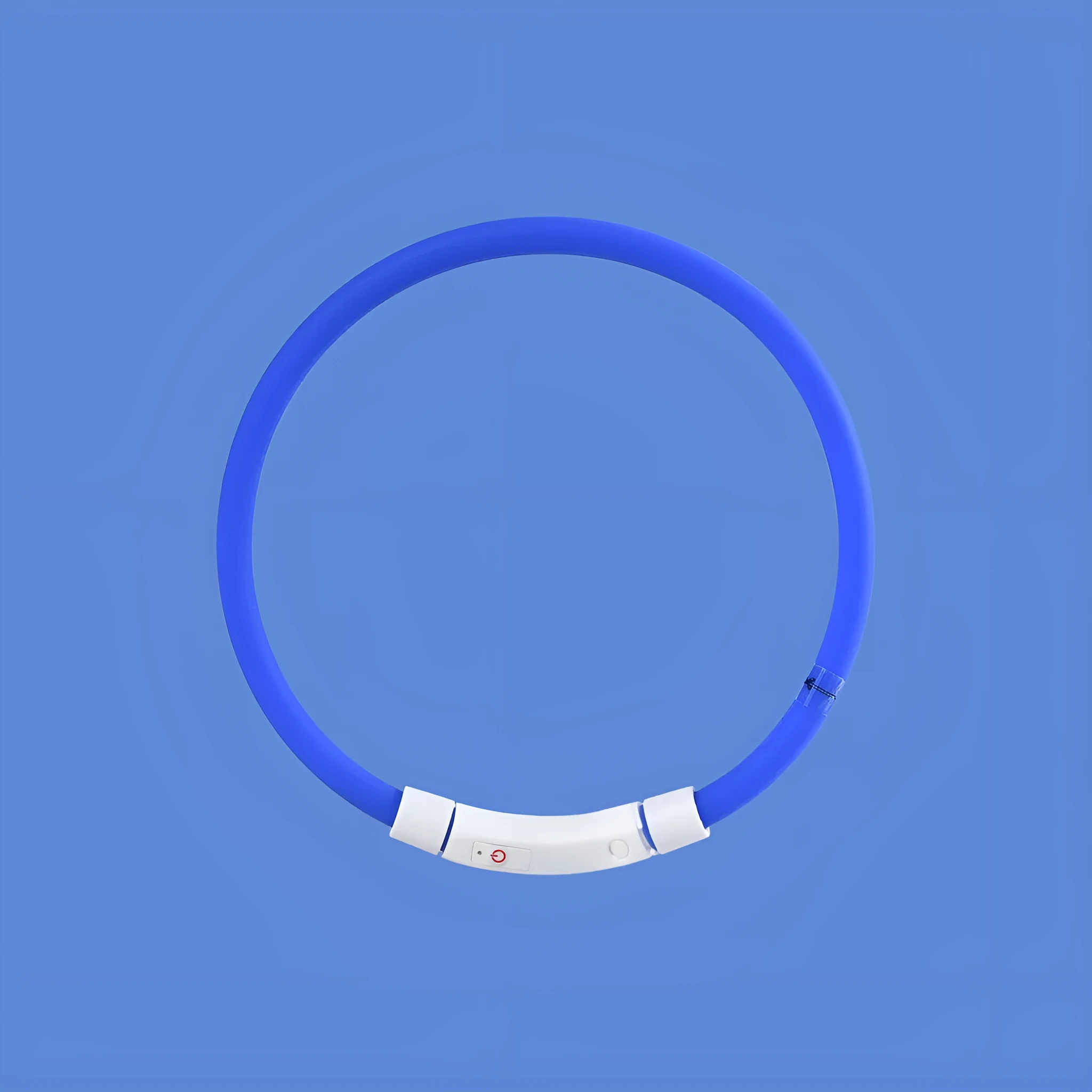 Blue LED pet light collar with cuttable silicone strip and USB charging cable, 50cm length