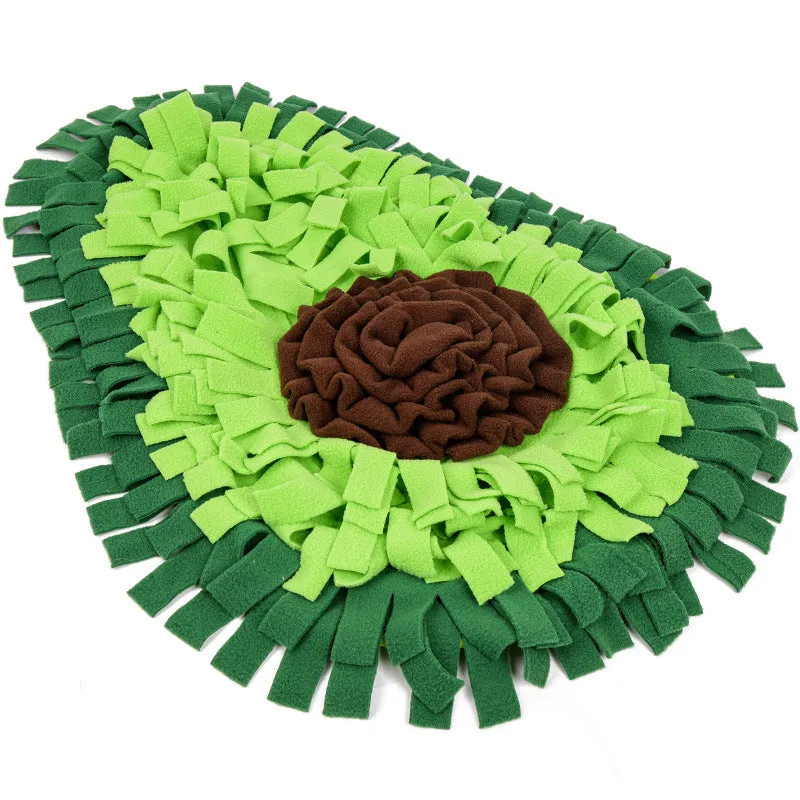 Green dog sniffing mat with fleece folds on non-slip base, 69x53cm