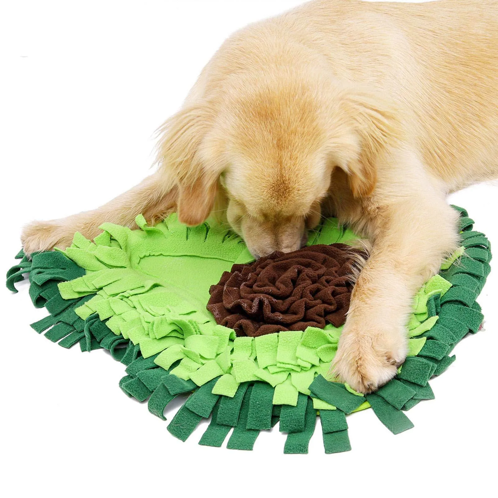 Green dog sniffing mat with fleece folds on non-slip base, 69x53cm