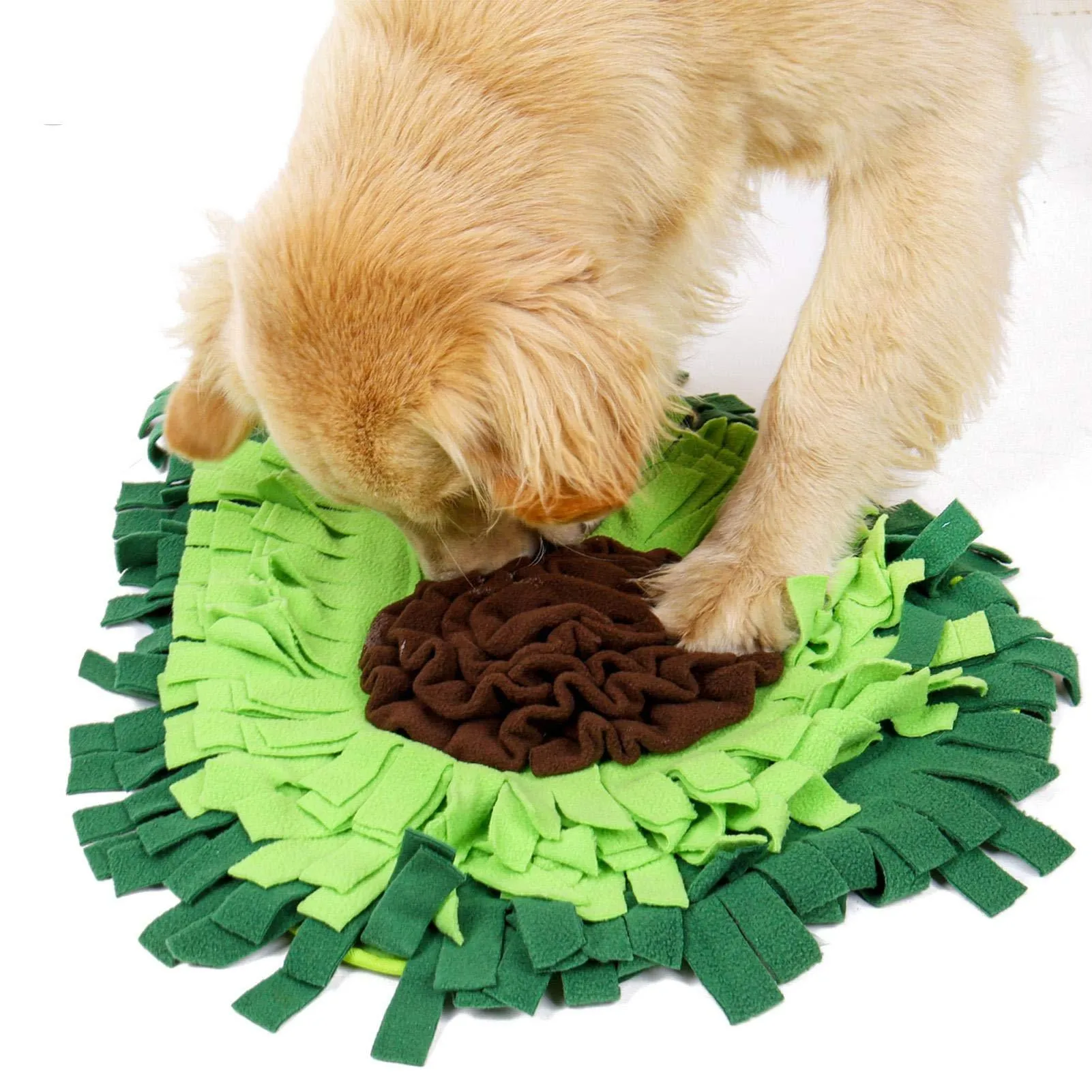Green dog sniffing mat with fleece folds on non-slip base, 69x53cm