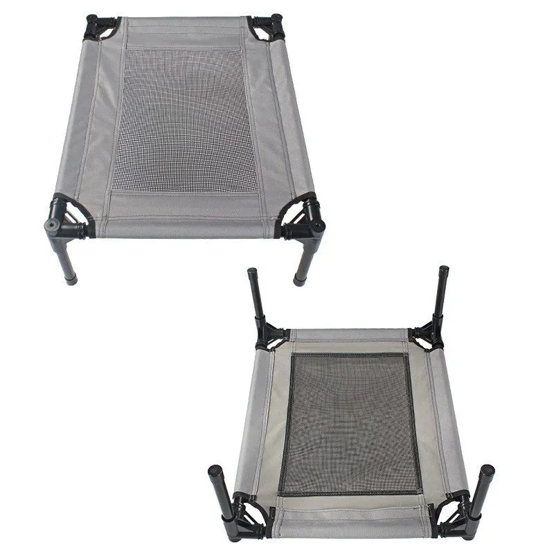 Grey Oxford cloth dog trampoline bed with iron frame, 55x43x18cm, removable washable cover on floor