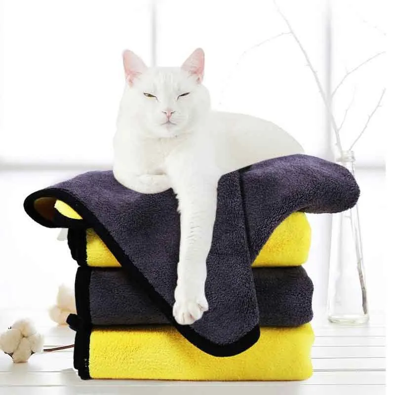 Yellow double-sided absorbent towel for pets with strong water absorption, 30x60cm size