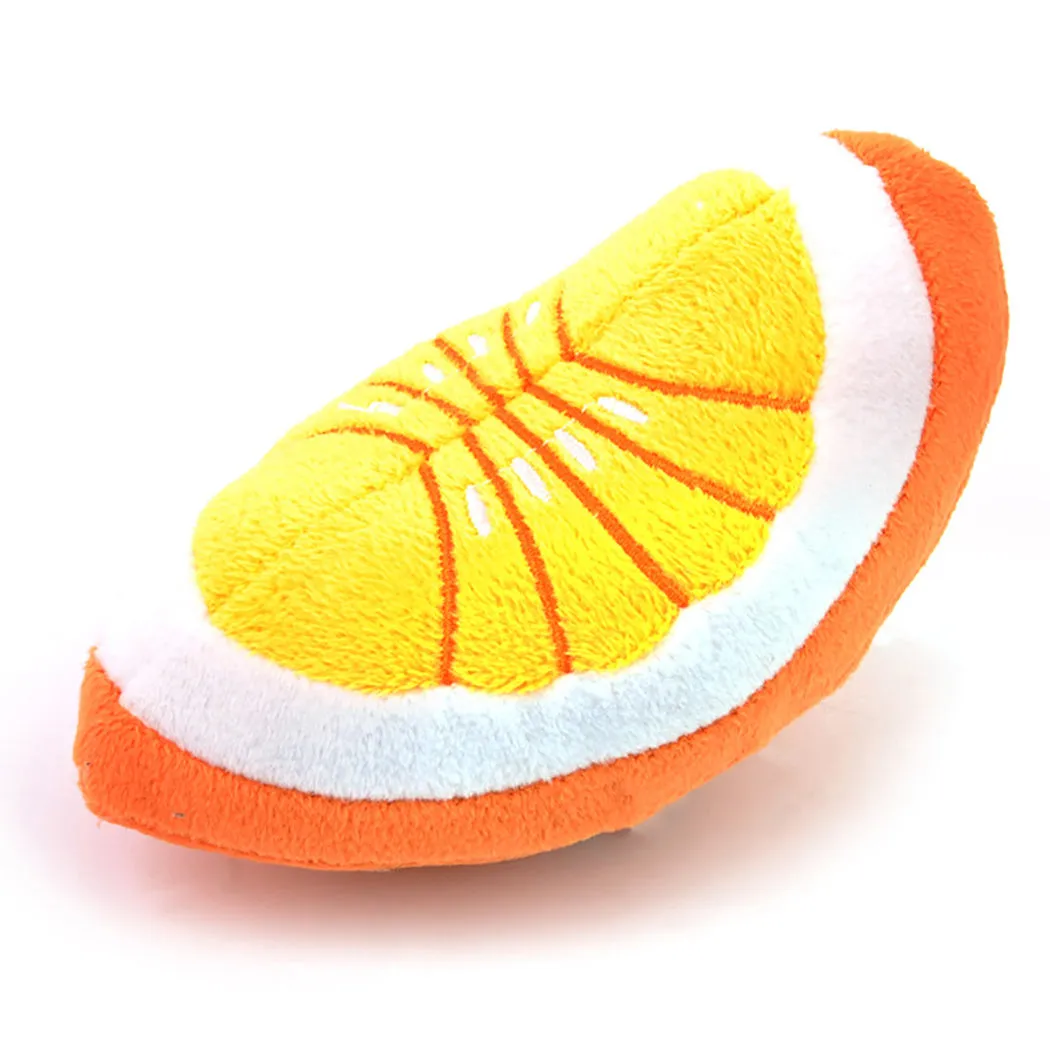 Gooddog plush fruit dog toys with squeaker, including banana and chicken leg shapes, on a white background